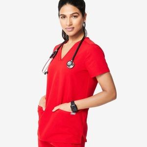 Figs Womens Red Casma - Three-Pocket Scrub Top